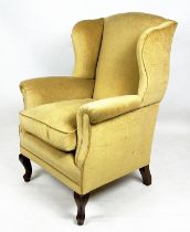 WING ARMCHAIR, 106cm H x 77cm, late Victorian mahogany in gold velour.