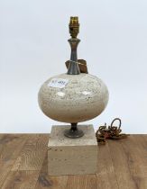 LAMP BASE, travertine, probably 1970s, 49cm tall overall, including fitting.