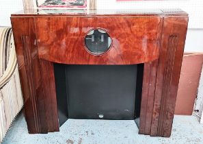 FIRE SURROUND, Art Deco style, flame mahogany, with slide glass, doors to centre, fluted sides,