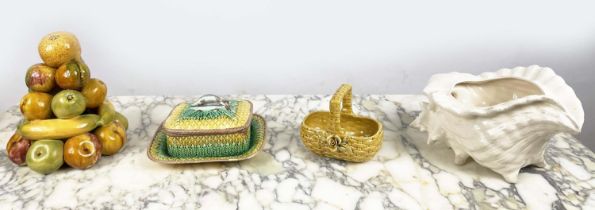 MAJOLICA SARDINE BOX AND COVER, 19th century in the manner of George Jones, stylised basket weave