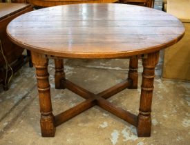 DINING TABLE, 78cm x 130cm D, 222cm extended, oak with circular top and two extra leaves.