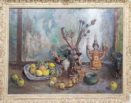 DENNIS GILBERT, 'Still Life', oil on canvas, 59cm x 90cm, signed, framed.