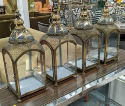 LANTERNS, a pair, gilt metal and glazed, 58cm H. (2)