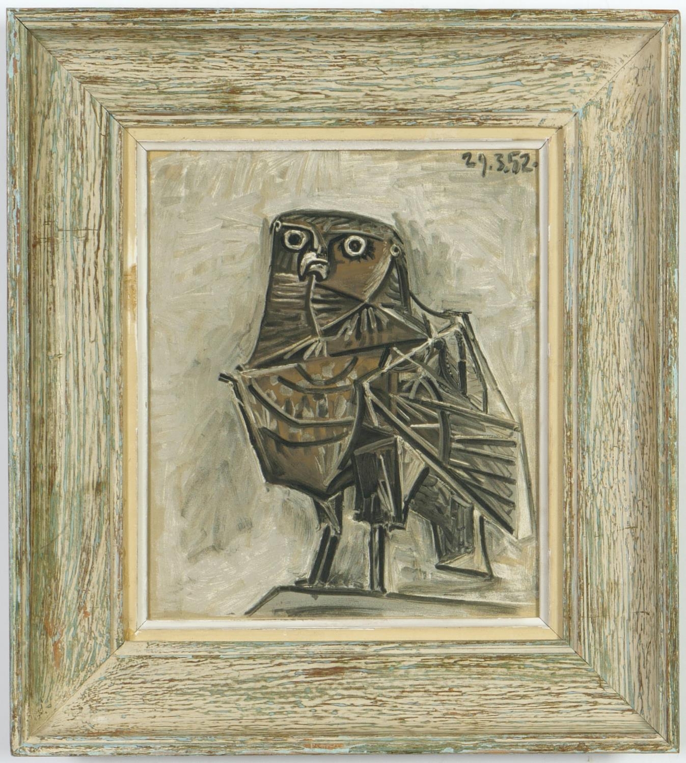 PABLO PICASSO, The Owl, lithograph 1954, vintage French frame, 37cm x 27cm.