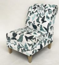 EASY CHAIR, butterfly print upholstered.