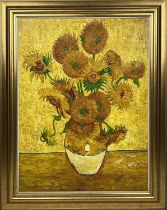 AFTER VINCENT VAN GOGH, 'Sunflowers', oil on canvas, 98cm x 78cm, framed.