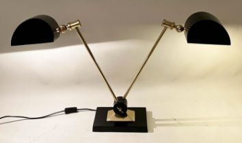 DESK LAMP, two branch, black and gilt metal, adjustable, 51cm H x 65cm W x 17cm D.