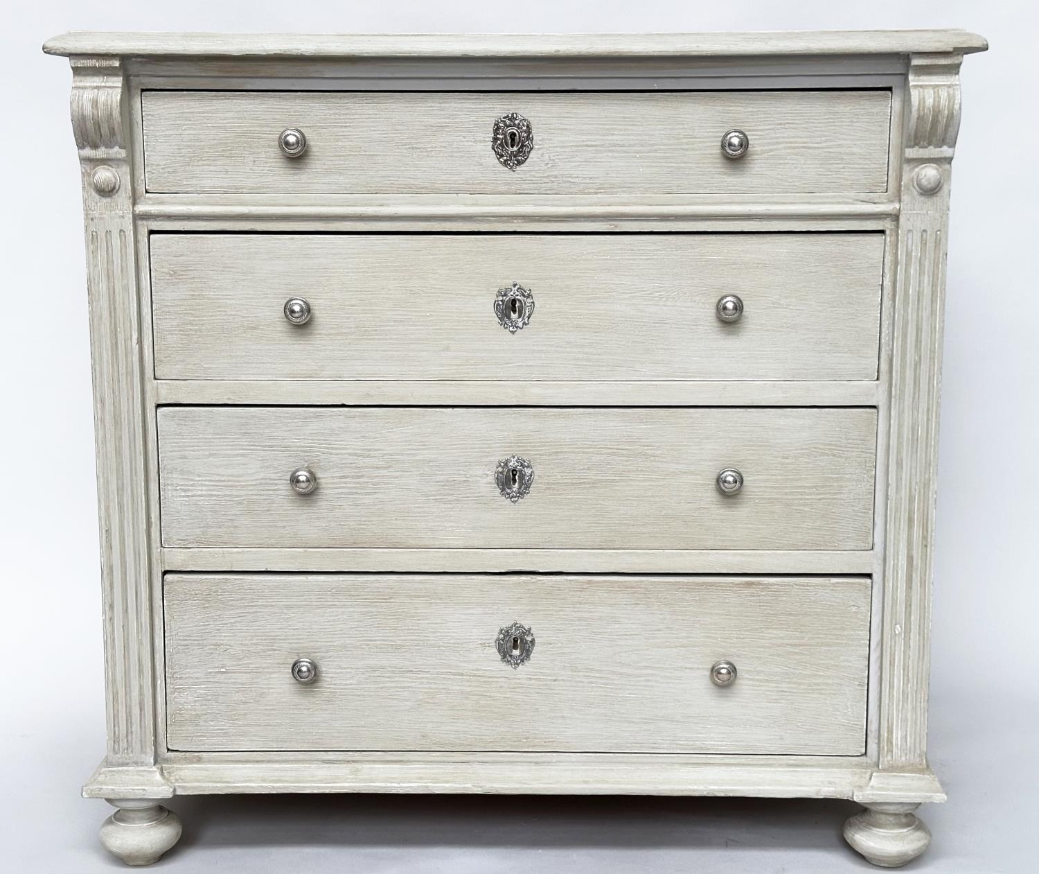 SWEDISH COMMODE, 90cm H x 94cm W x 52cm D, 19th century Gustavian traditionally grey painted with