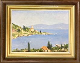JOHN HART, 'Istrian Coast', oil on board, 21cm x 29cm, signed, framed.
