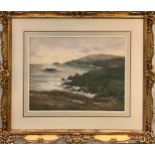 JOHN SHEARSMITH, 'Coastal view Guernsey' watercolour, 27cm x 36cm, signed, framed.