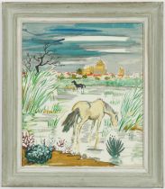 YVES BRAYER, Horses of the Camargue, France lithograph, printed by Mourlot, vintage French frame.