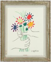 PABLO PICASSO, Bouquet of Flowers, lithograph, signed and dated in the plate, vintage French