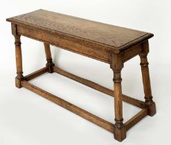 BENCH BY R MORGAN, WORCESTER, early 20th century oak turned, joined and pegged, rectangular