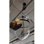 CEILING LANTERNS, a pair, in the form of suspended glass bowls, each bowl approx 30cm W x 40cm H. (