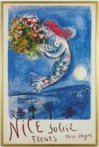 AFTER MARC CHAGALL, Nice travel poster, signed in the plate, quadichrome, 100cm x 67cm.