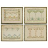 LA DECORATION MODERNE POCHOIR, a set of four French flower/interior design pochoir 1910, Editeur: