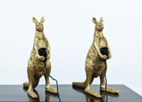 KANGAROO TABLE LAMPS, 47cm high, a pair, gilt resin. (2)