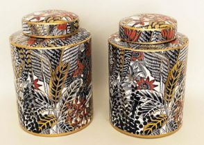 GINGER JARS, a pair, glazed ceramic, 30cm high, 20cm diameter, foliate design. (2)