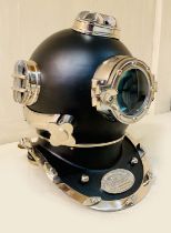 DECORATIVE REPRODUCTION DIVING HELMET, black finish, 46cm x 46cm x 45cm.