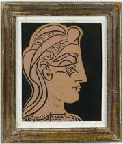 PABLO PICASSO, Jaqueline, linocut 1962, vintage French Montparnasse frame, 37.5cm x 27cm.