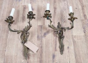 WALL SCONCES, a pair, 19th century French gilt metal, each 31cm x 56cm H. (2)