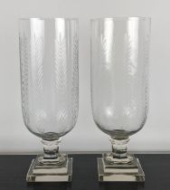 HURRICANE LANTERNS, a pair, 39.5cm high, 14cm diameter, cut glass. (2)