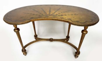 SIDE TABLE, late 19th century French kidney shaped giltwood and painted with conforming stretcher