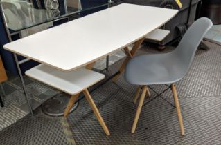 COMPUTER DESK, cream, 65cm D x 74cm H x 130cm W, and a grey chair (2).