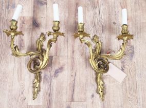 WALL SCONCES, a pair, late19th/early 20th century French gilt bronze, each 37cm x 57cm H. (2)