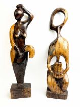 ABSTRACT FIGURAL CARVINGS, two, African hardwood, 70cm H. (2)