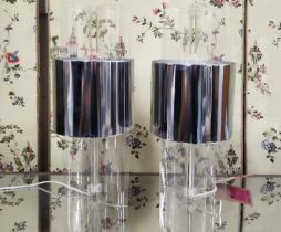 TABLE LAMPS, a pair, vintage 1970's, 59cm H, Perspex with polished metal shades. (2)