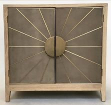 SUNBURST CABINET, ash veneers with two silvered sunburst panelled doors, 102cm x 48cm x 98cm H.