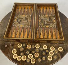 FOLDING CHESSBOARD AND BACKGAMMON BOX, Islamic burr walnut boxwood and kingwood marquetry with