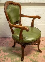 DESK CHAIR, 96cm H x 61cm W, green leather with swivel seat.