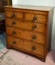 CHEST, 103cm H x 95cm W x 47cm D, 19th century mahogany of five drawers with ebonised handles.