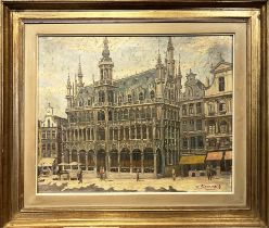 R SERWACH, 'Le grand Place, Brussels', oil on canvas, signed, framed.