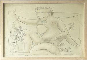 SVEN BERLIN (British, 1911-1999), pencil on paper, figure with bird signed and dated 1946, 59cm x