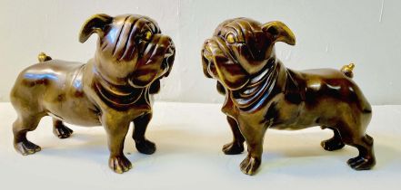 BRONZE BULL DOGS, a pair, 23cm x 31cm x 11cm (2)