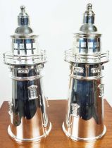 LIGHTHOUSE COCKTAIL SHAKERS, a pair, polished metal, 35cm H x 13cm diam. (2)