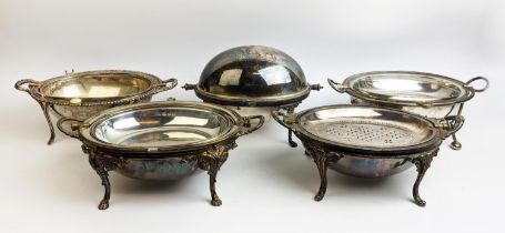 COLLECTION OF FIVE VARIOUS SILVER PLATED REVOLVING TOPPED DISH WARMERS, late 19th/early 20th