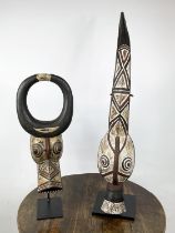 BWA CALAO MASK, Burkina Faso and buffalo mask also from Burkina Faso on stands. (2)