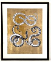 CONTEMPORARY SCHOOL PRINT, untitled, snakes on gilt ground, 100cm x 80cm, framed and glazed.