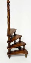 LIBRARY STEPS, a set, Georgian design mahogany with four spiral gilt tooled leather treads and pole,