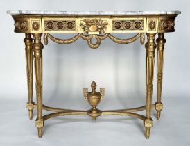 ITALIAN CONSOLE TABLE, Italian early 20th century giltwood with brèche marble top above pierced