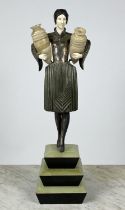 MANNER OF PIERRE LE FAGUAYS (French 1892-1962) ART DECO LAMP, the 'water carrier', with alabaster