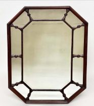 OCTAGONAL WALL MIRROR, early 20th century, Edwardian carved mahogany with eight marginal plates,