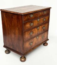 CHEST, early 18th century English Queen Anne figured walnut with two short and three long drawers