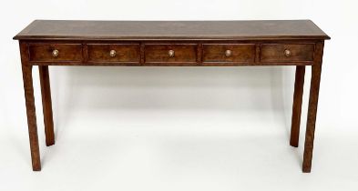 HALL TABLE, George III design burr walnut and crossbanded with five frieze drawers, 155cm x 37cm x