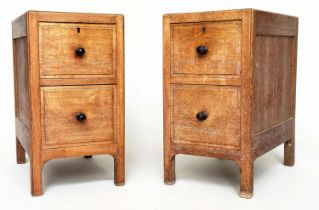 BEDSIDE CHESTS BY HEALS, a pair, Art Deco limed oak, each with two drawers ebonised knobs bearing