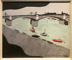 DINAH DEMUTH, 'Battersea Bridge', oil on board, 51cm x 60cm, signed, label to verso, framed. (